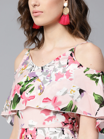 Women's Pink Floral Layered High Low Maxi Dress