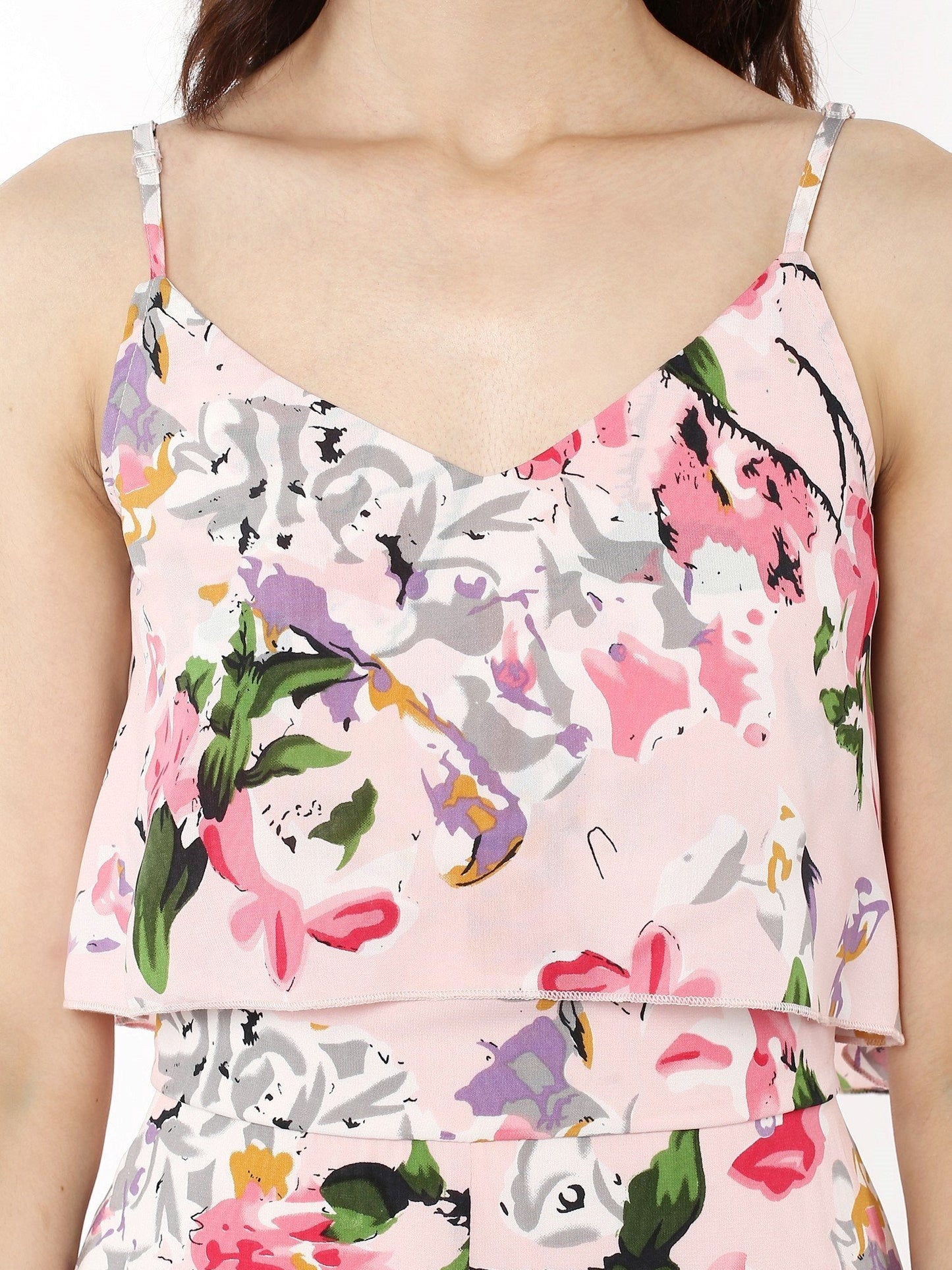 Women's Pink Floral Layered High Low Maxi Dress