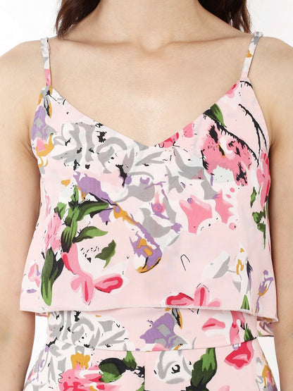 Women's Pink Floral Layered High Low Maxi Dress