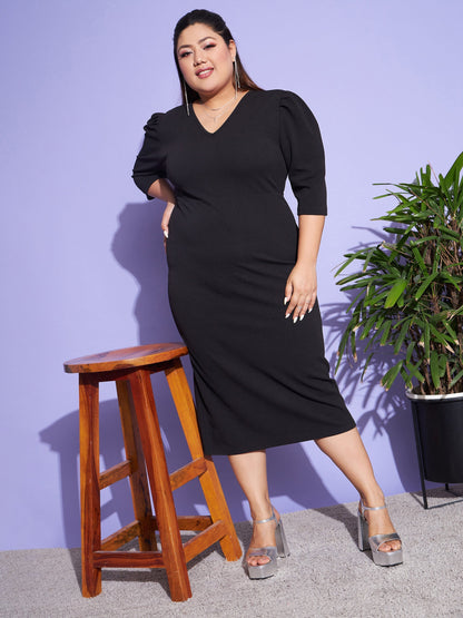Women's Black Solid Bodycon Dress