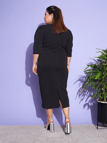 Women's Black Solid Bodycon Dress