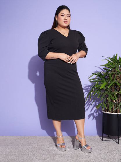 Women's Black Solid Bodycon Dress