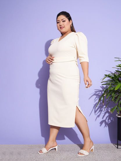 Women's Off White Belted Bodycon Dress
