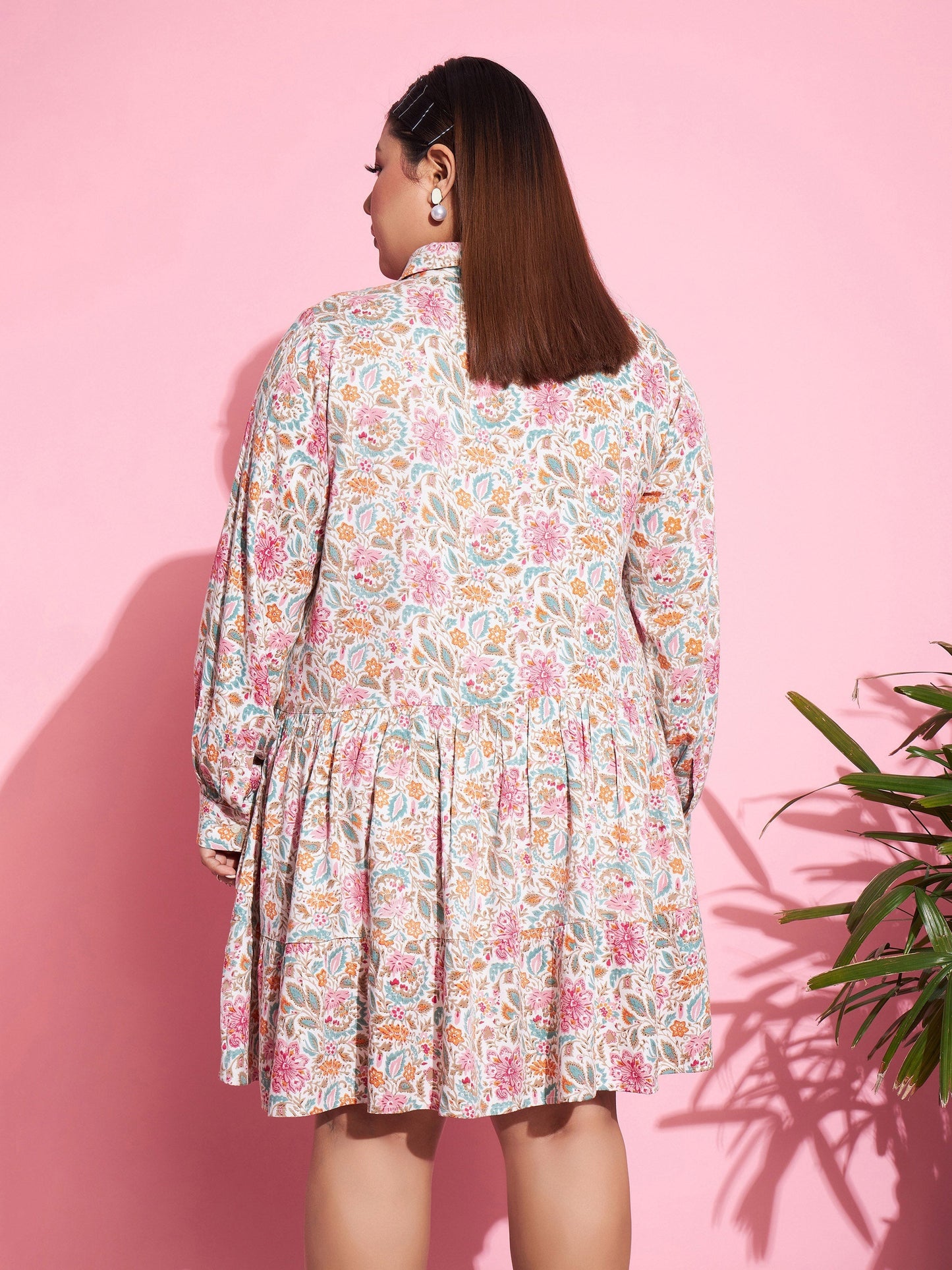 Women's White Rayon Floral Frill Hem Dress