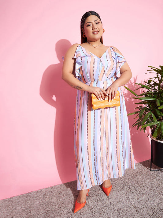 Women's Multi Stripes Front Slit Maxi Dress