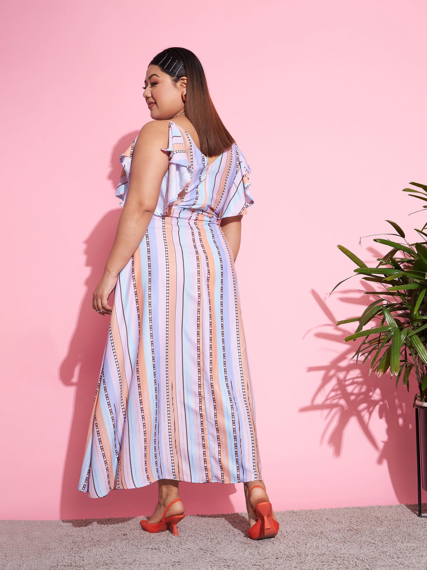 Women's Multi Stripes Front Slit Maxi Dress