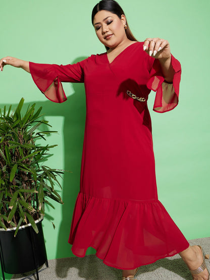 Women's Maroon Chain Detail Wrap Dress