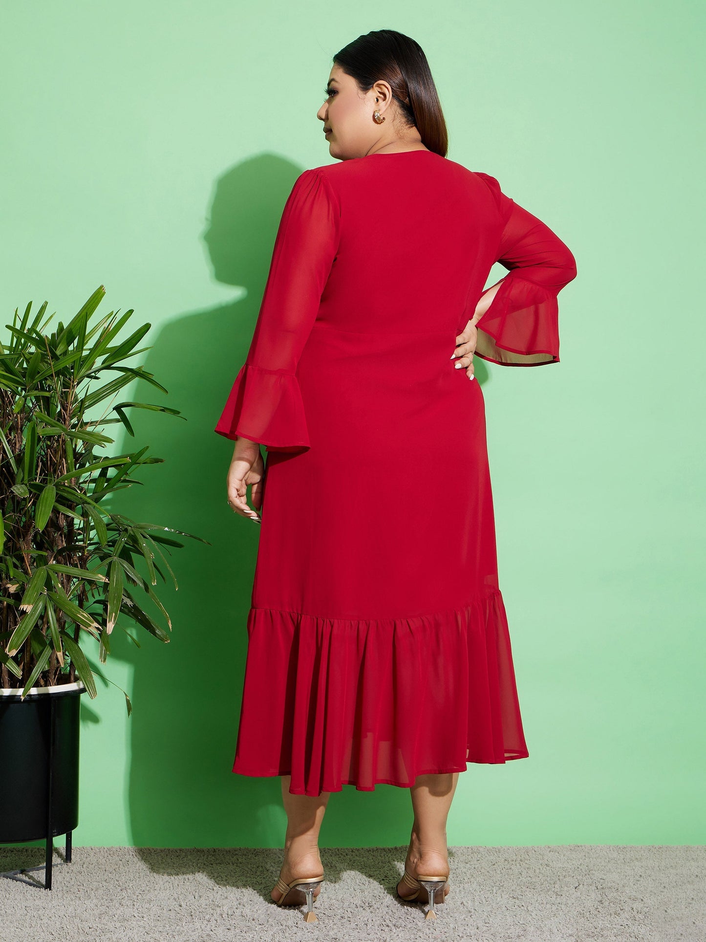 Women's Maroon Chain Detail Wrap Dress