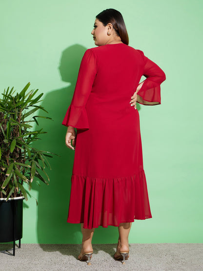 Women's Maroon Chain Detail Wrap Dress