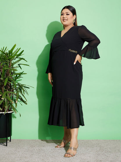 Women's Black Chain Detail Wrap Dress