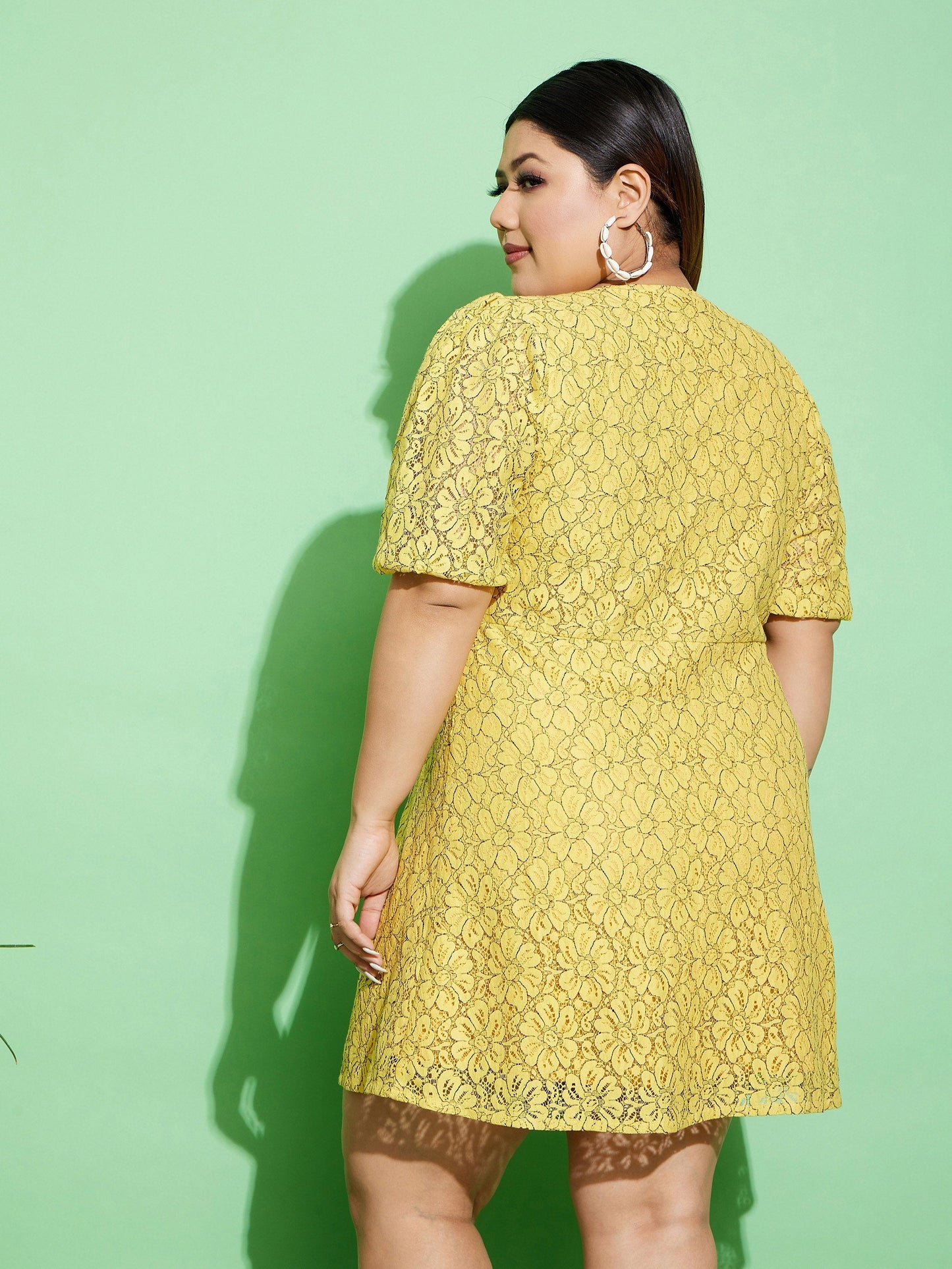 Women's Yellow Lace Front Button Dress