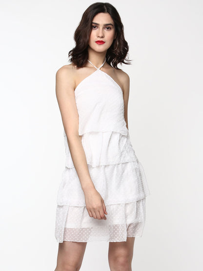 Women's Ivory Swiss Dot Tiered Halter Dress