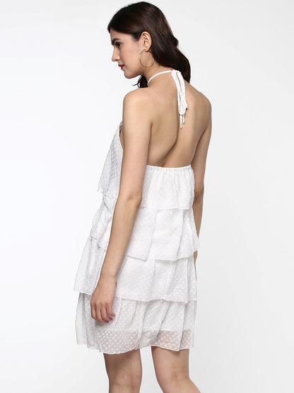 Women's Ivory Swiss Dot Tiered Halter Dress