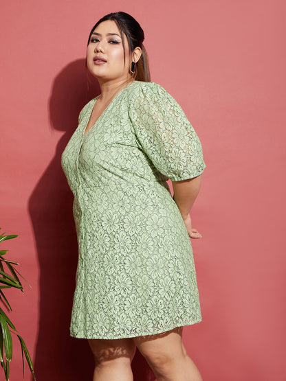 Women's Green Lace Front Button Dress