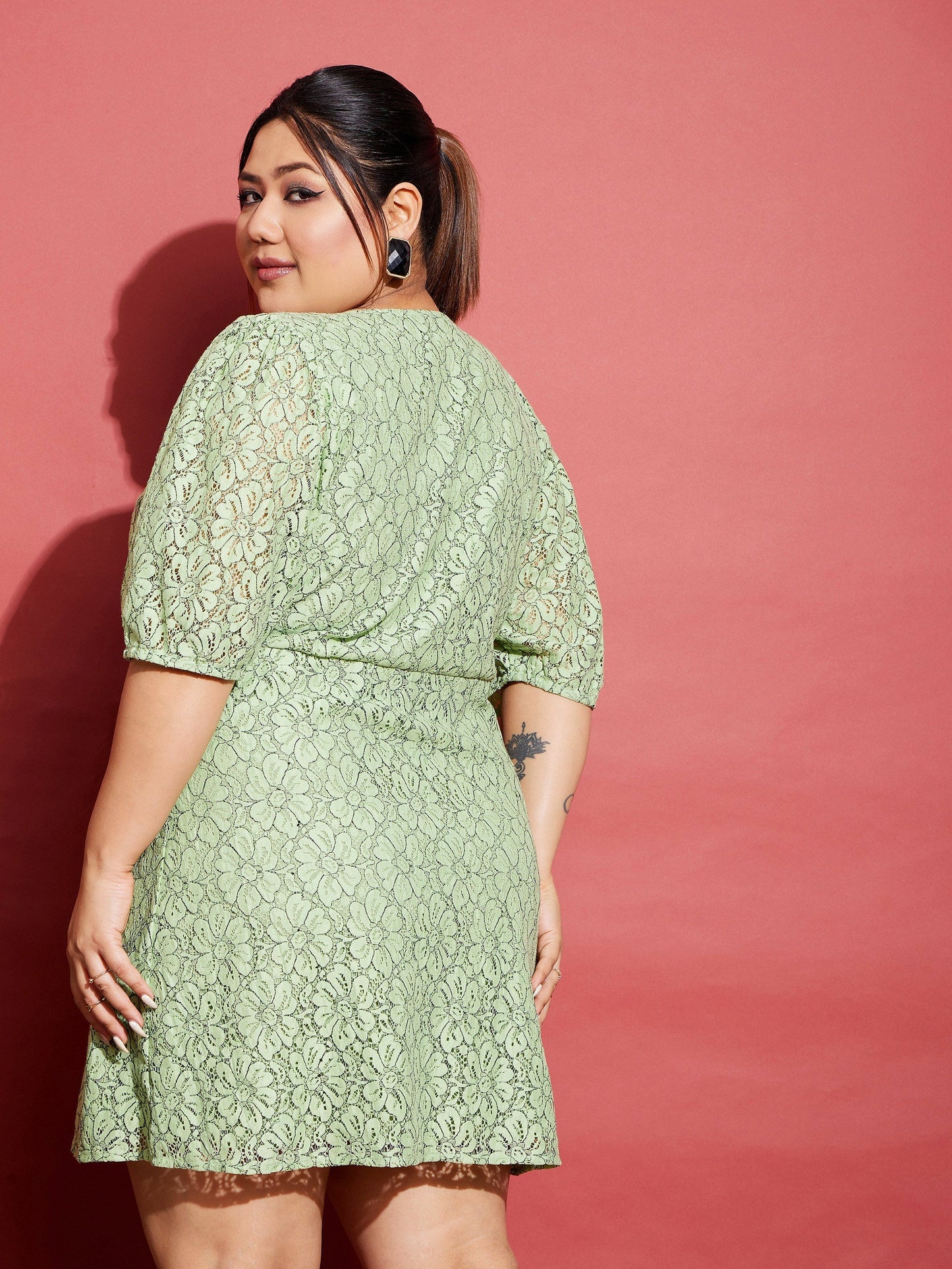 Women's Green Lace Front Button Dress