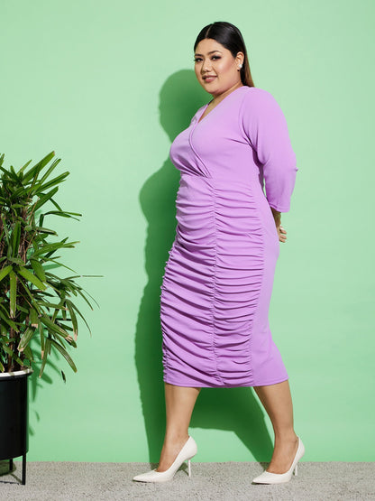 Women's Purple Ruched Bodycon Midi Dress