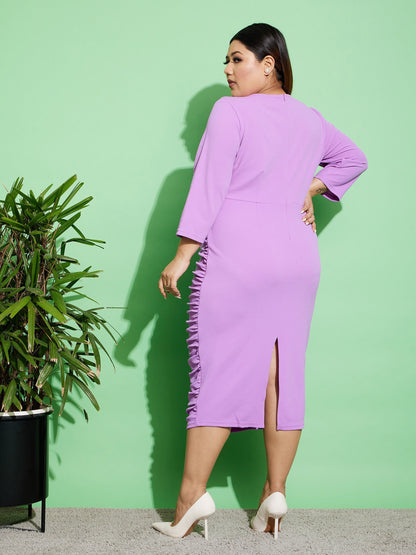 Women's Purple Ruched Bodycon Midi Dress