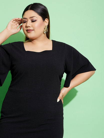 Women's Black Butterfly Sleeve Bodycon Ankle Dress