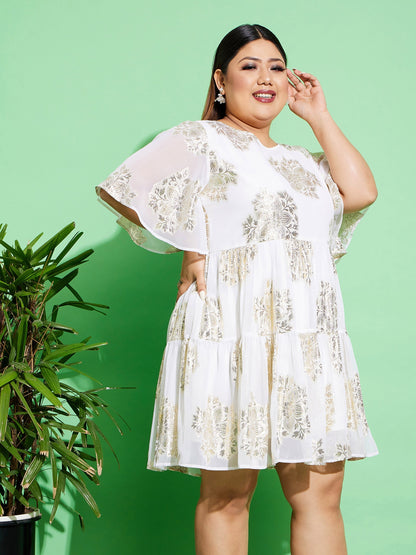 Women's White Jacquard Tiered Dress