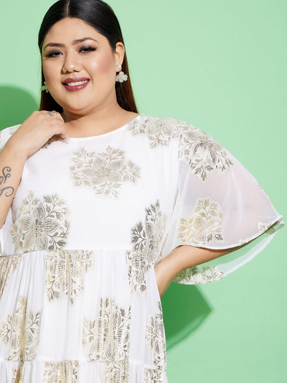 Women's White Jacquard Tiered Dress