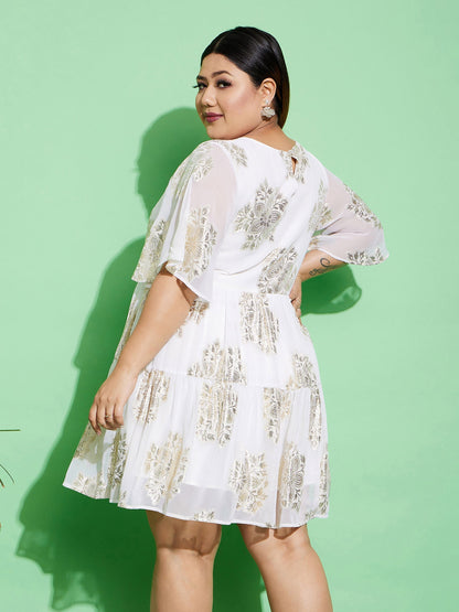 Women's White Jacquard Tiered Dress