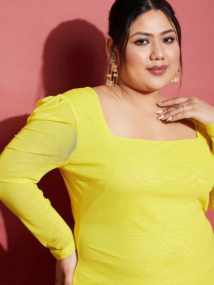 Women's Yellow Mesh Bodycon Dress