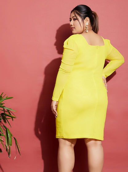 Women's Yellow Mesh Bodycon Dress