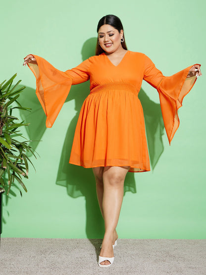 Women's Orange Boho Sleeve Skater Dress
