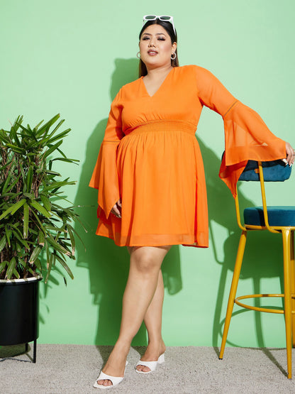 Women's Orange Boho Sleeve Skater Dress