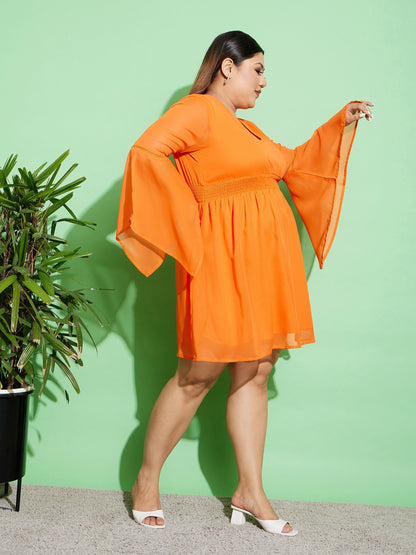 Women's Orange Boho Sleeve Skater Dress
