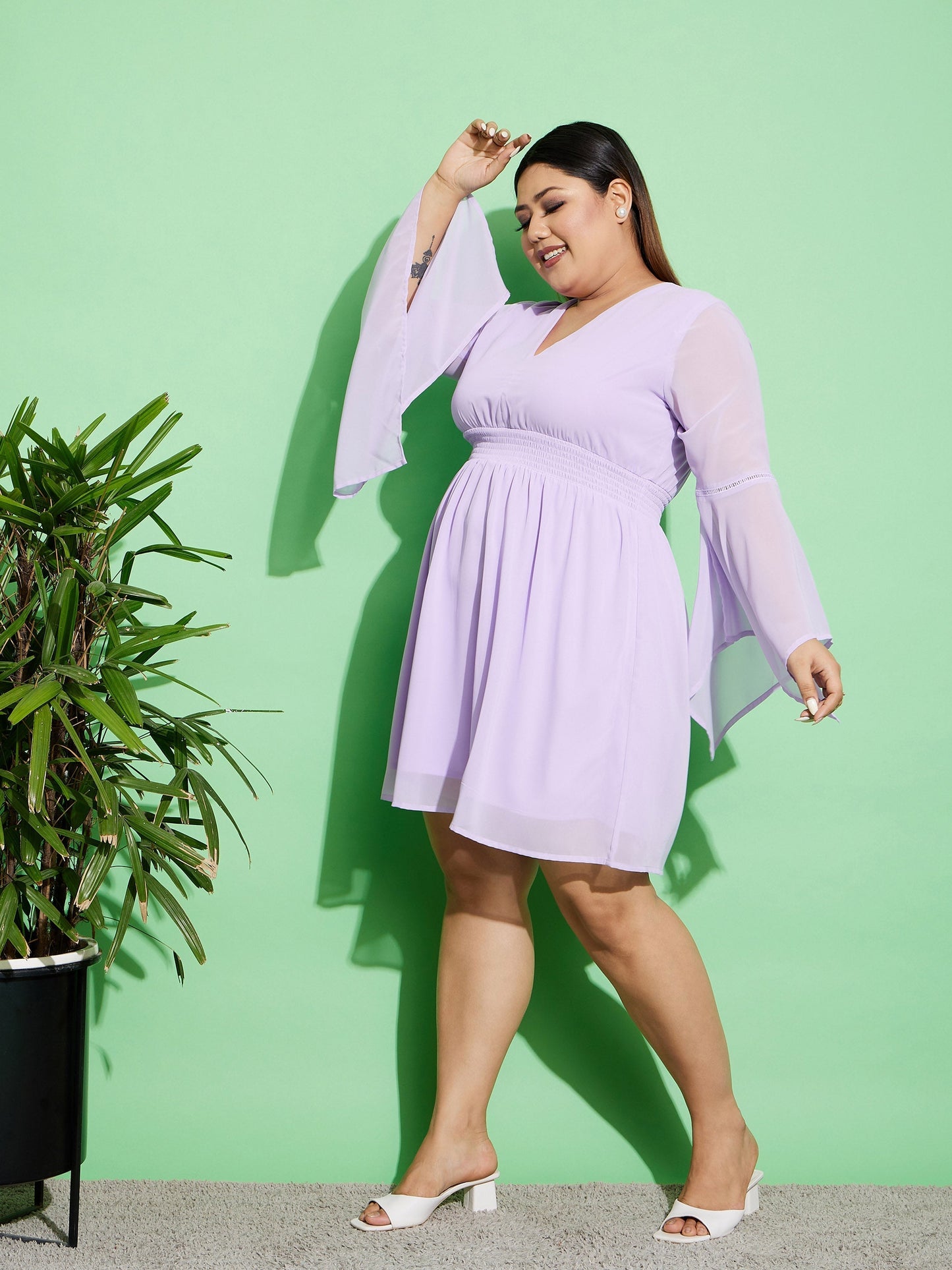 Women's Lilac Boho Sleeve Skater Dress