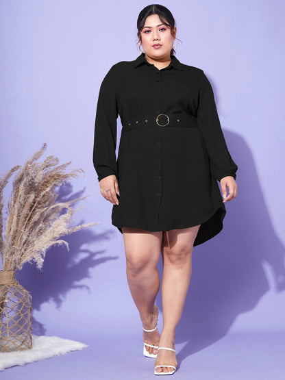 Women's Black Front Open Button Shirt Dress