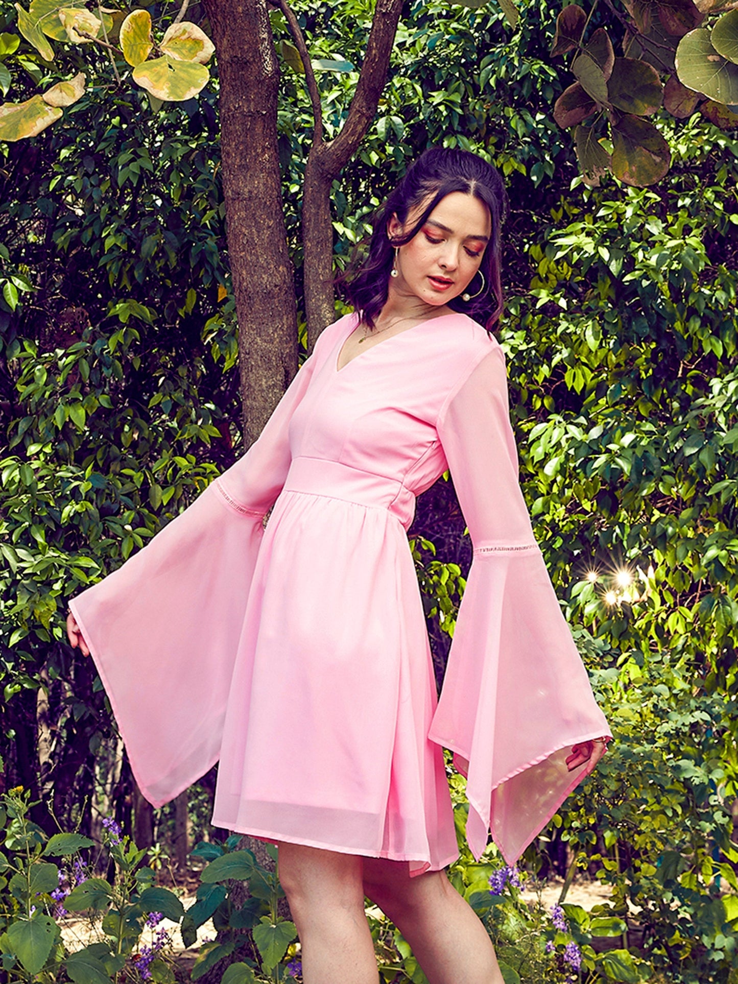 Women's Pink Boho Sleeve Skater Dress