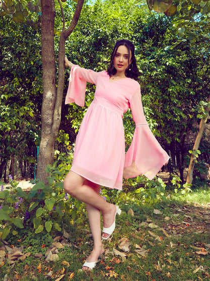 Women's Pink Boho Sleeve Skater Dress