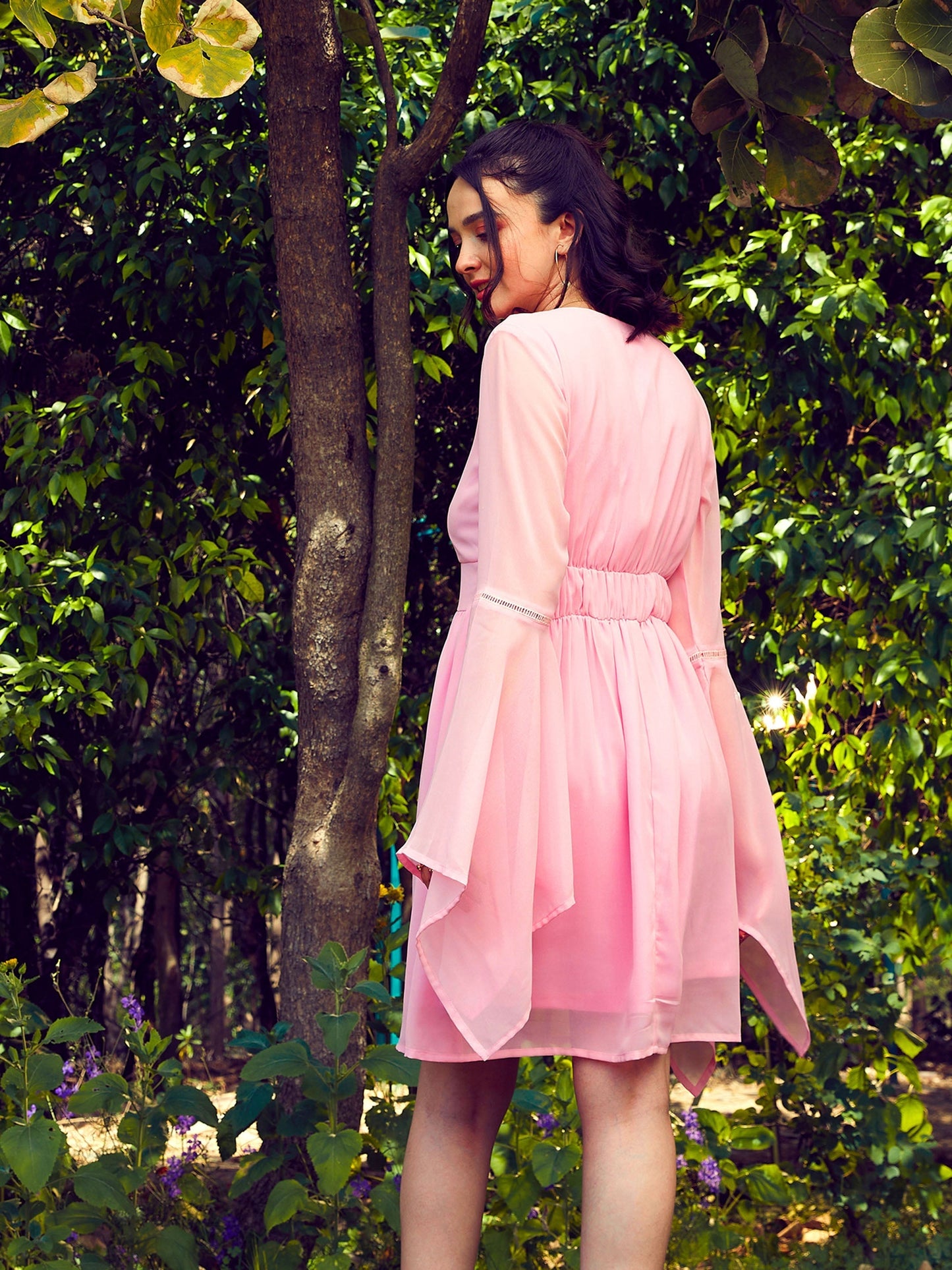 Women's Pink Boho Sleeve Skater Dress