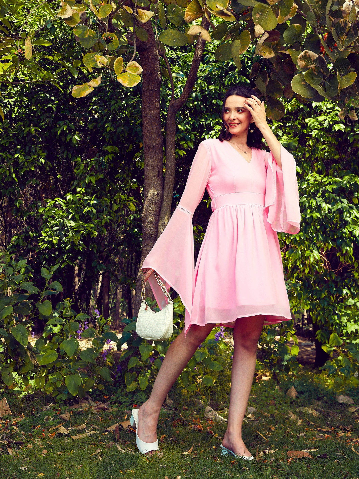 Women's Pink Boho Sleeve Skater Dress