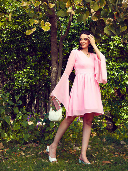 Women's Pink Boho Sleeve Skater Dress