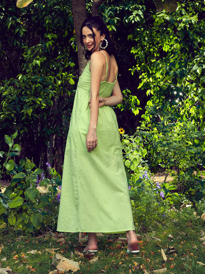 Women's Lime Green Schiffli Strappy Maxi Dress