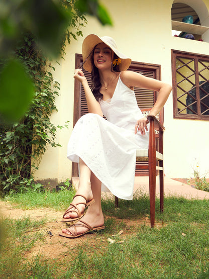 Women's White Schiffli Strappy Maxi Dress