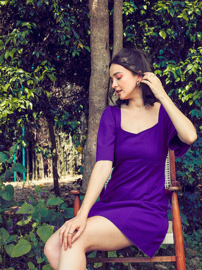 Women's Purple Sweetheart Neck Short Dress