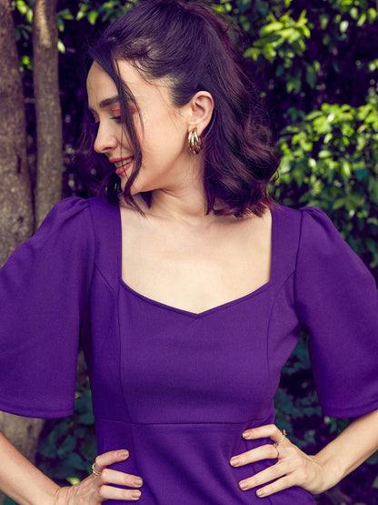 Women's Purple Sweetheart Neck Short Dress