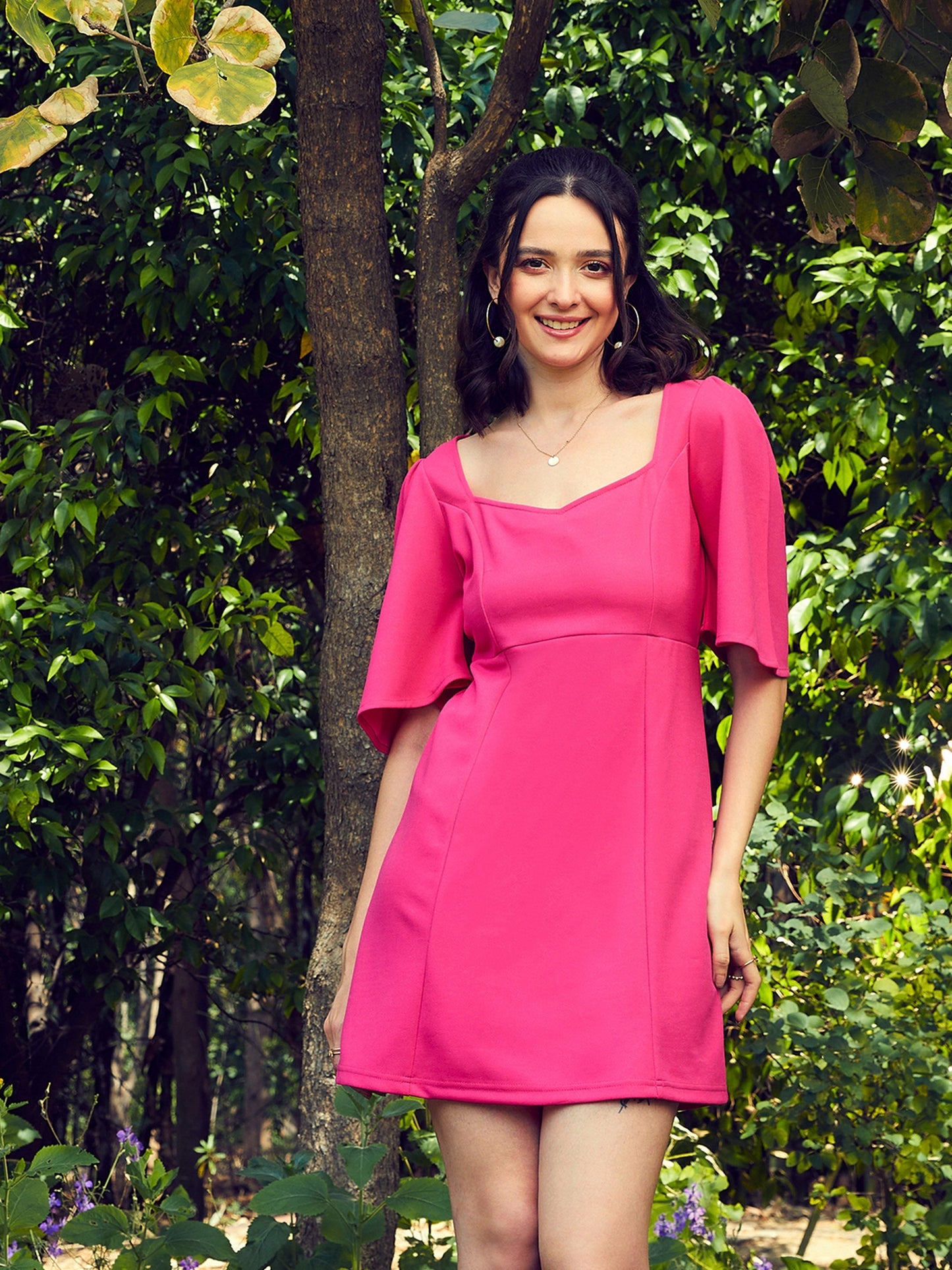 Women's Pink Sweetheart Neck Short Dress