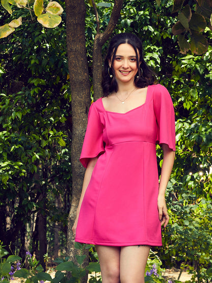 Women's Pink Sweetheart Neck Short Dress