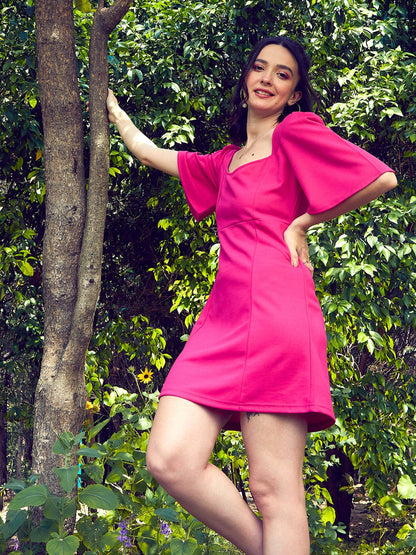 Women's Pink Sweetheart Neck Short Dress