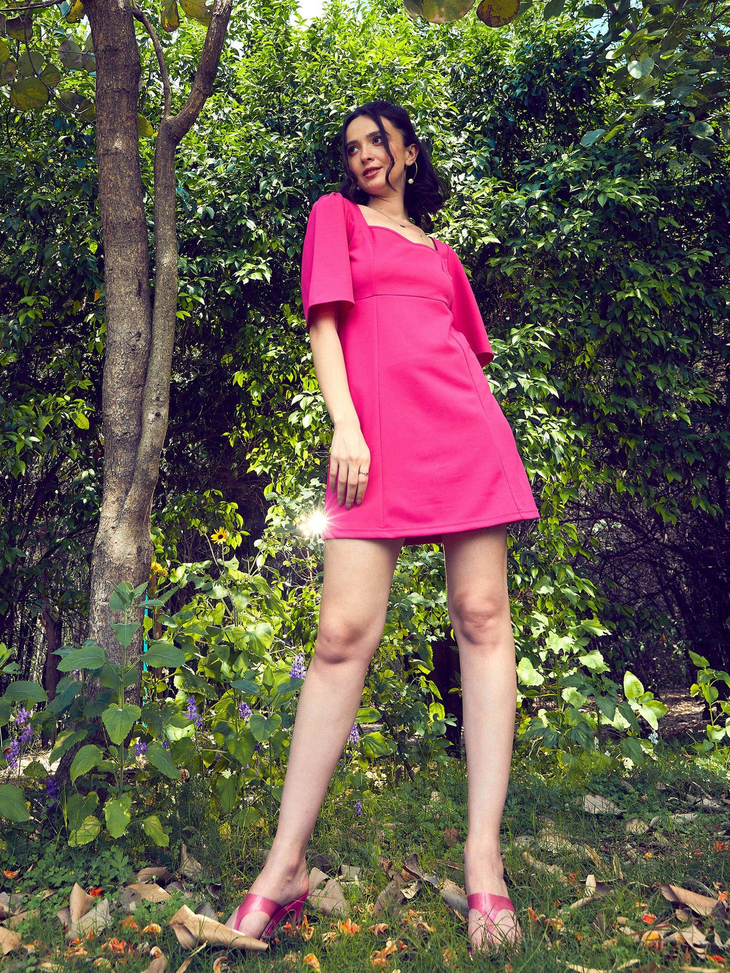Women's Pink Sweetheart Neck Short Dress