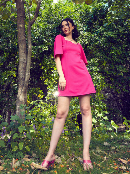 Women's Pink Sweetheart Neck Short Dress