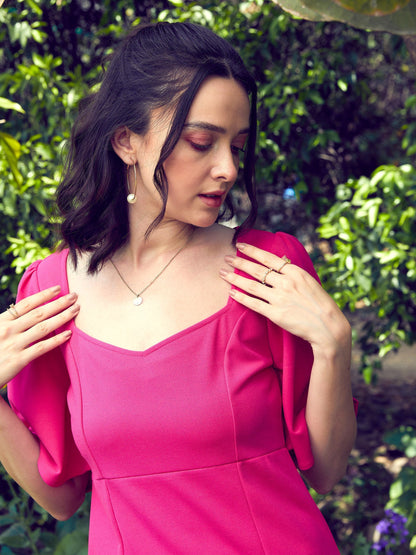 Women's Pink Sweetheart Neck Short Dress