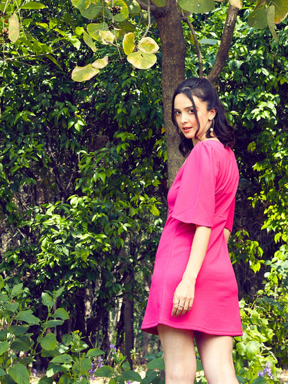 Women's Pink Sweetheart Neck Short Dress