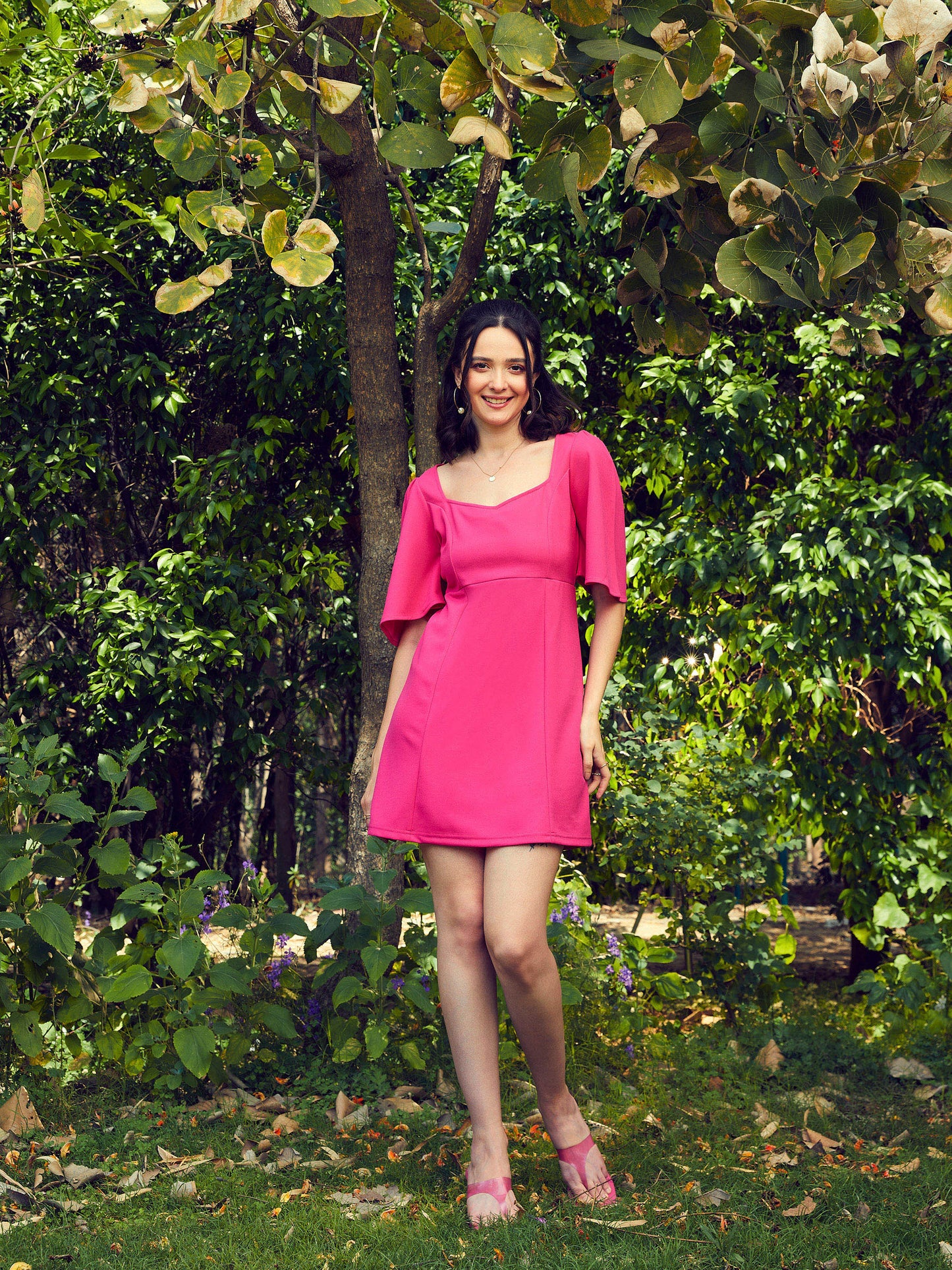 Women's Pink Sweetheart Neck Short Dress