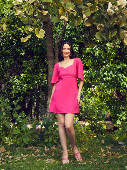 Women's Pink Sweetheart Neck Short Dress